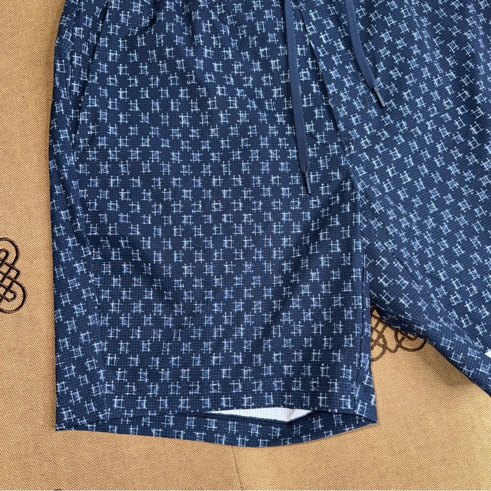 Lululemon Men'S Bowline Short Ikat Check White Tue Navy Size L - Picture 3 of 16